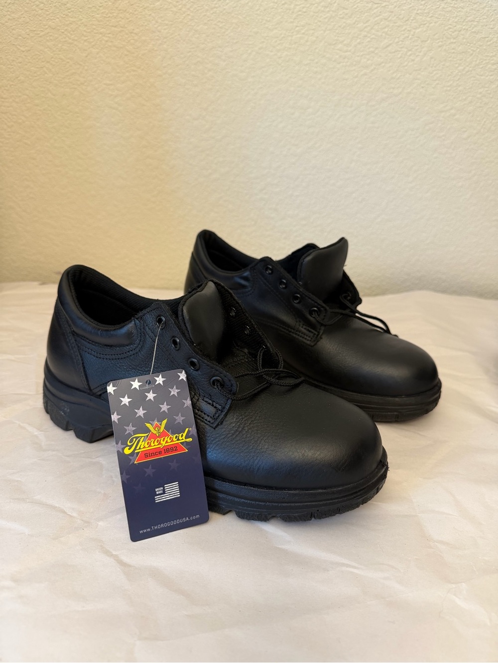 Thorogood Men’s New Black leather lace up Oxford Work Shoe Sz 9M
